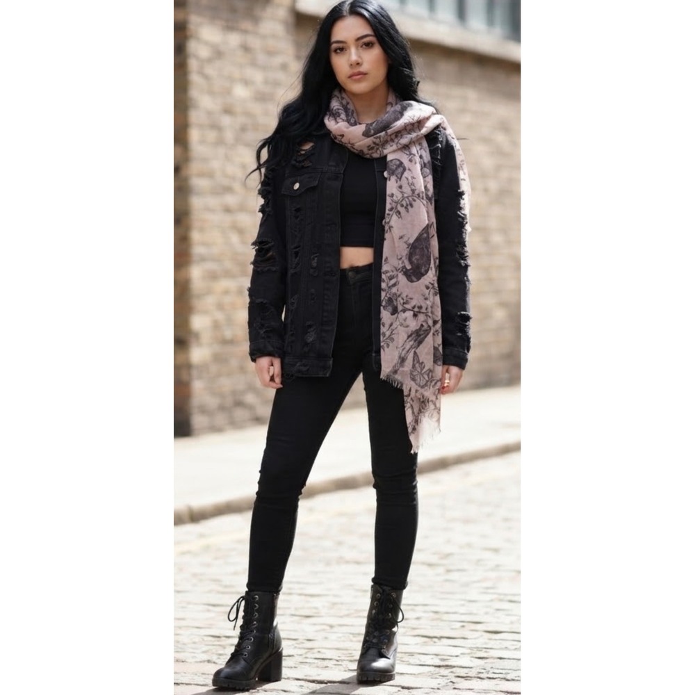 Blush Pink Woodland Forest Animal Print Scarf Fox Rabbit Raven Butterfly Wrap